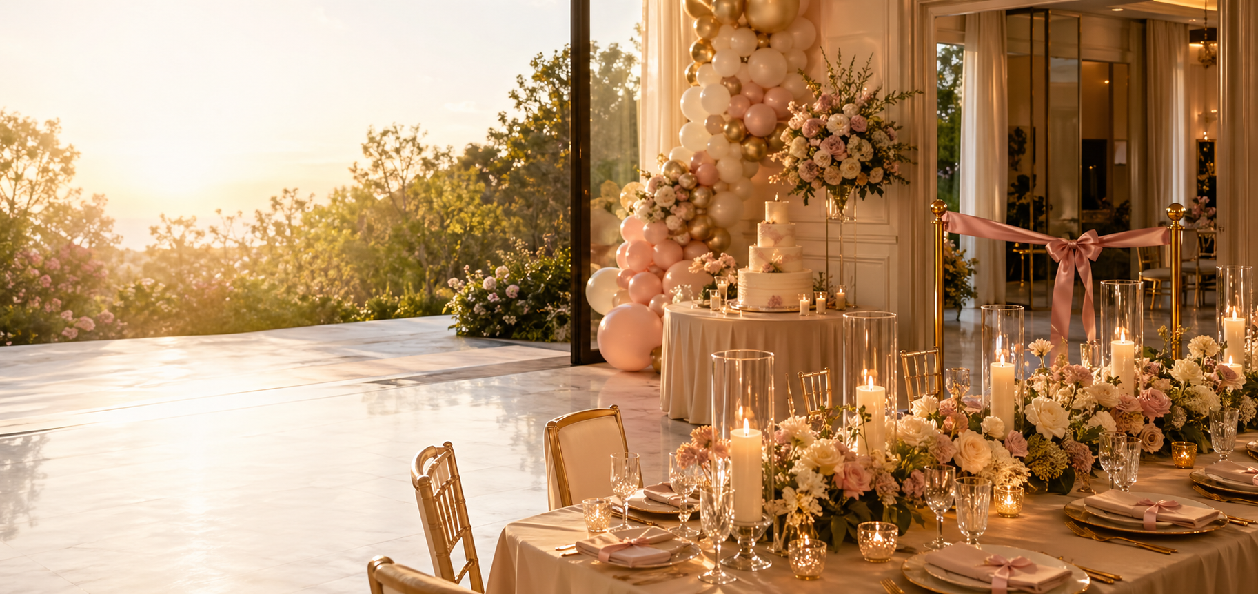 Elegant event table styling with florals, candles, and celebration decor